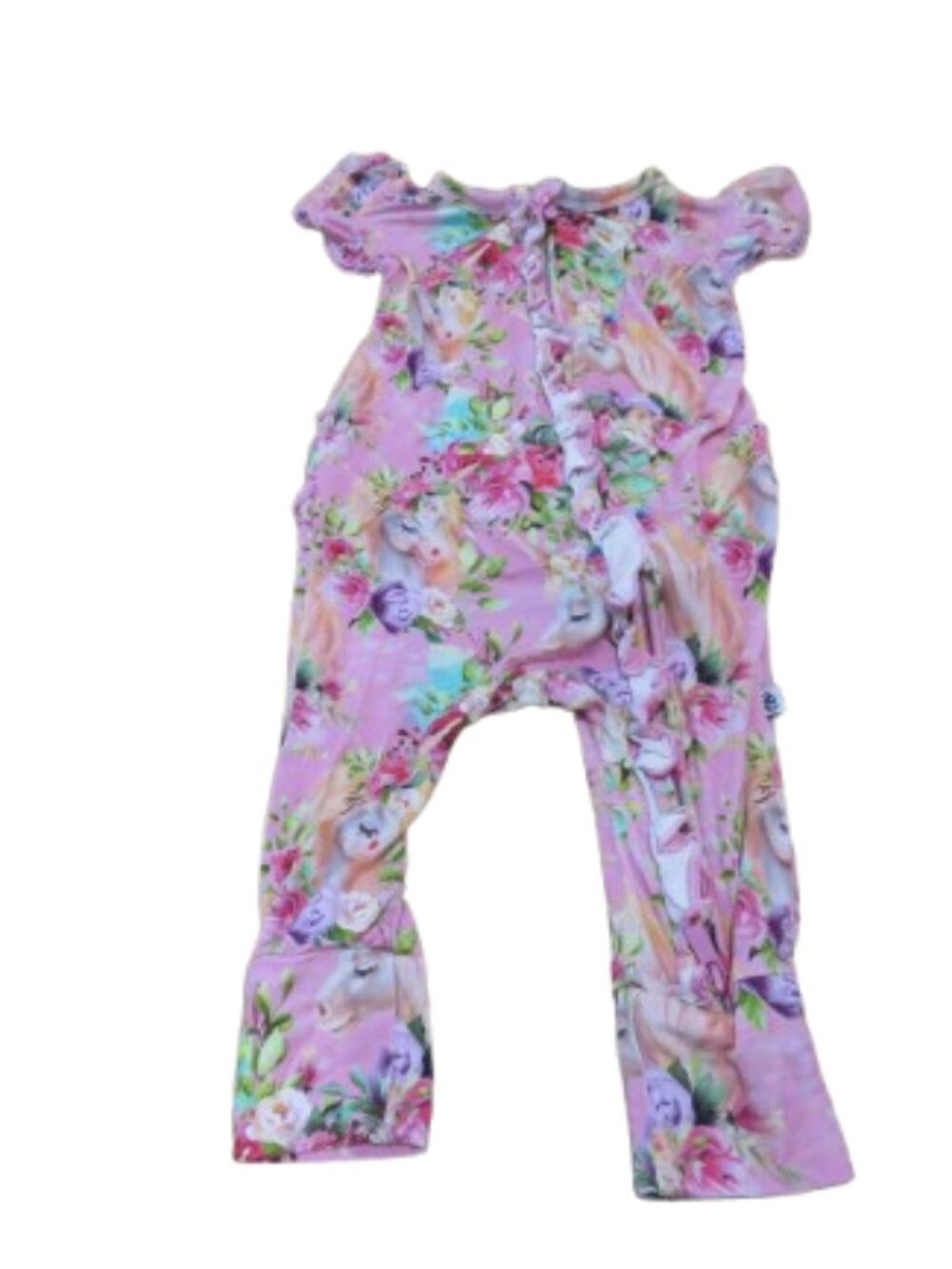 LITTLE BUM BUMS Horn to be Wild Unicorn Ruffle Baby Romper Bamboo 6-9 Months